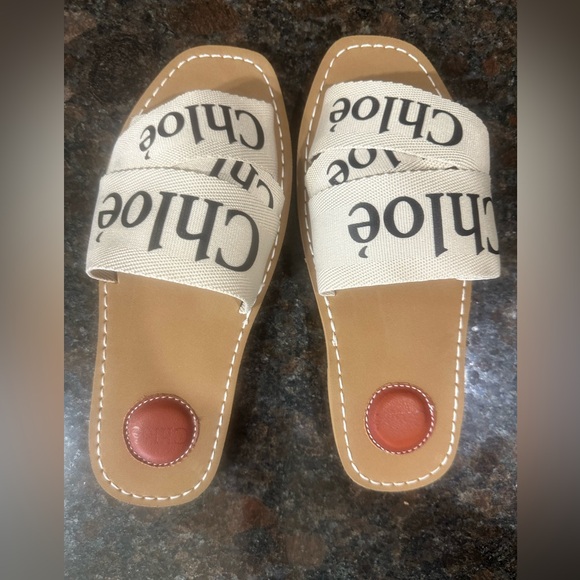 NEW Chloe Designer Woody Flat Logo Ribbon Slide Sandals Shoe Women 9B/39EU White - Picture 3 of 7